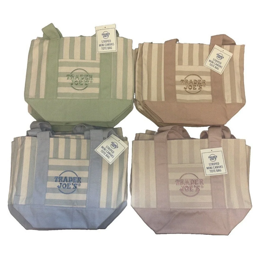 Trader Joe's Mini Pastel Stripe Canvas Tote Bag Limited Edition 2026 (Set Of 4) - Picture 2 of 3